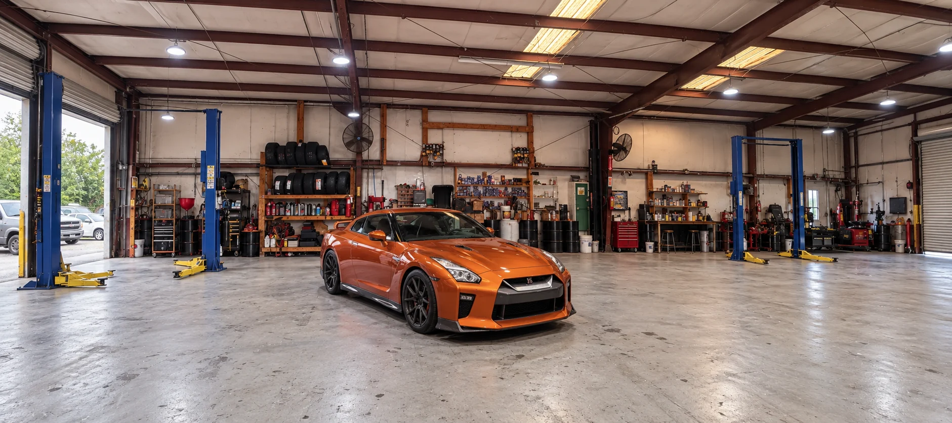 Orange Nissan GT-R at H&R Automotive